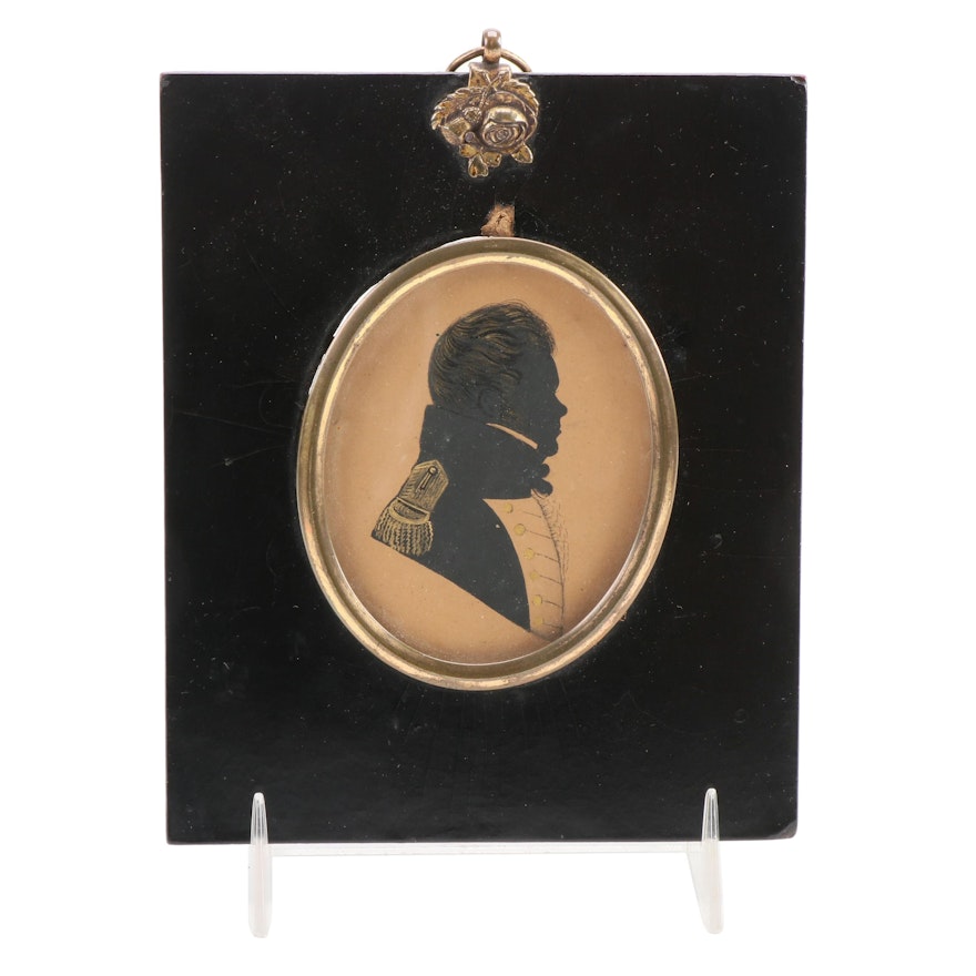 Gouache Painting of Gentlemen's Profile Silhouette, Mid-19th Century