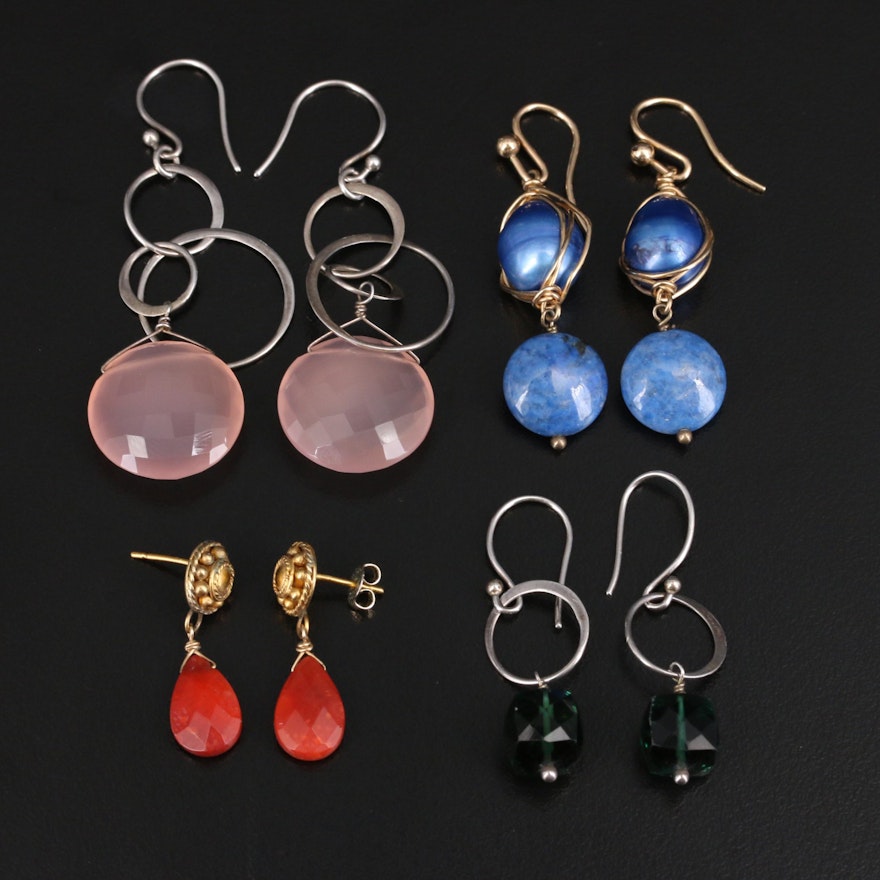 Earrings Including Sterling, Coral, Pearls and Chalcedony