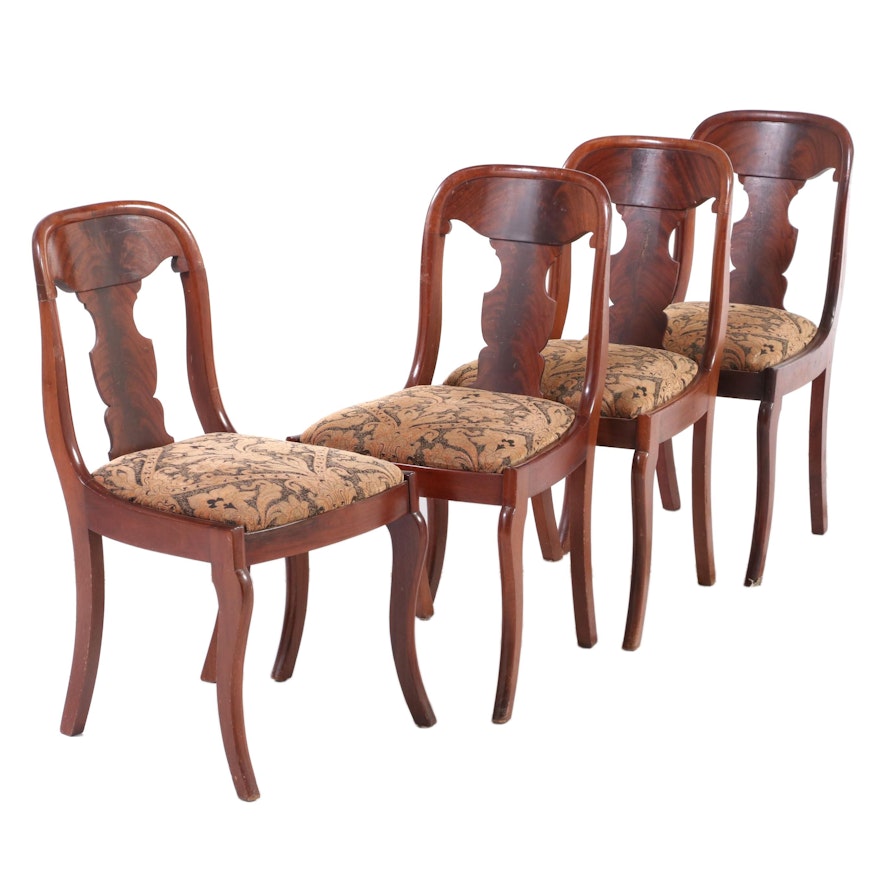 Empire Style Mahogany Upholstered Side Chairs, Early to Mid 20th Century