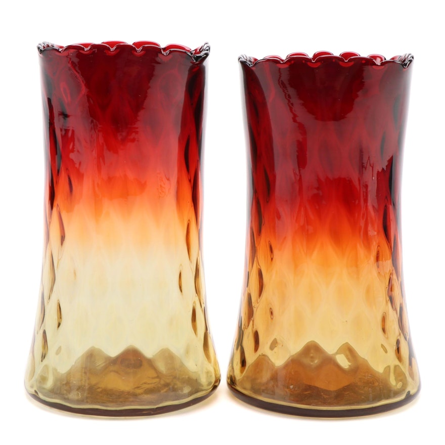 Blenko Style Amberina Glass Vases, Mid-20th Century