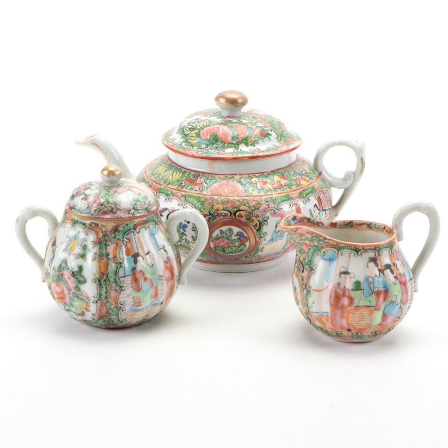 Chinese Rose Medallion Porcelain Assembled Tea Set, Late 19th to Early 20th C