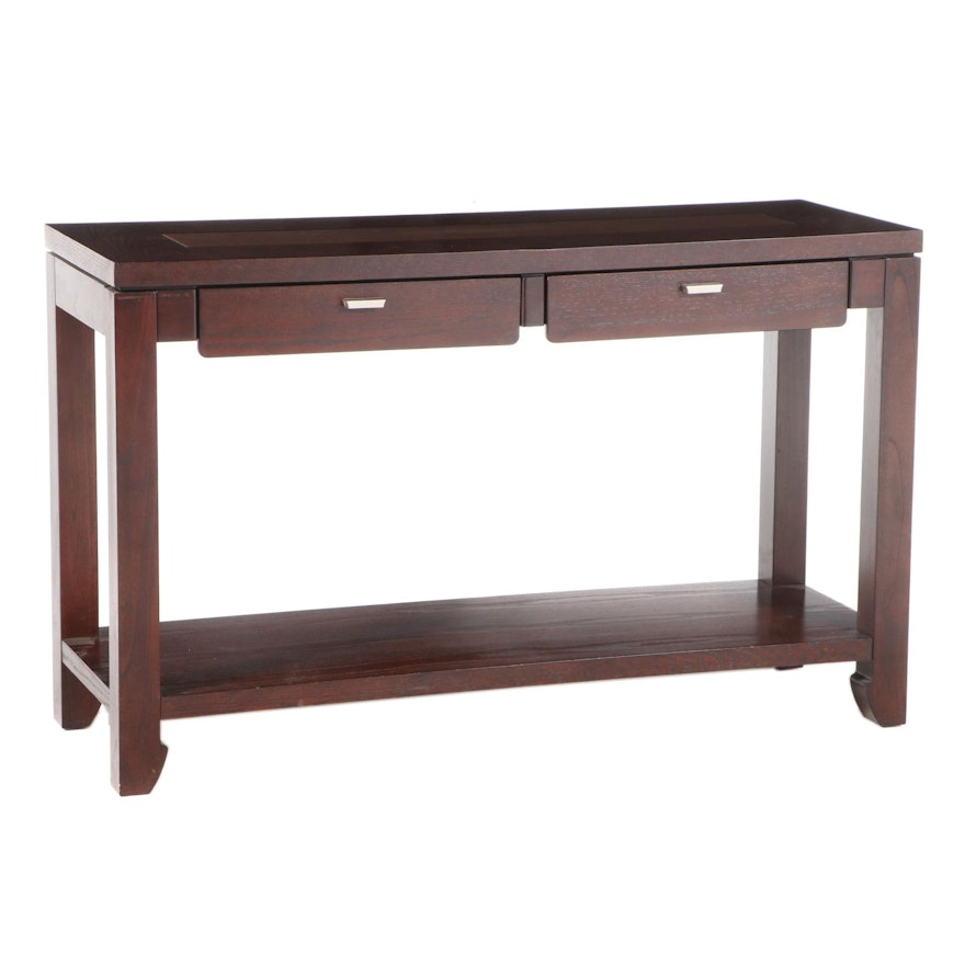 Contemporary Stained Oak Vinyl Top Console Table