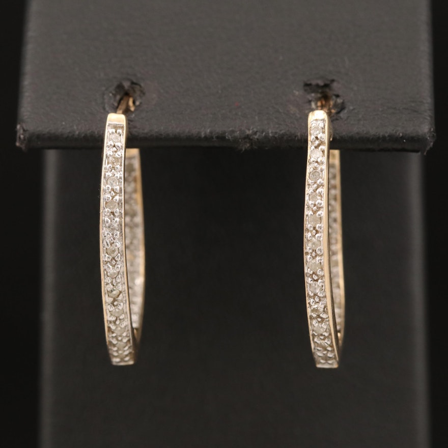 10K Diamond Elongated Inside-Out Hoop Earrings