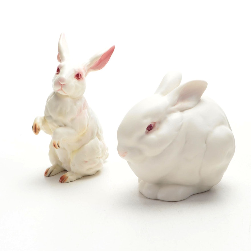 Lefton Rabbit Figurine with Other Rabbit Figurine, 20th Century
