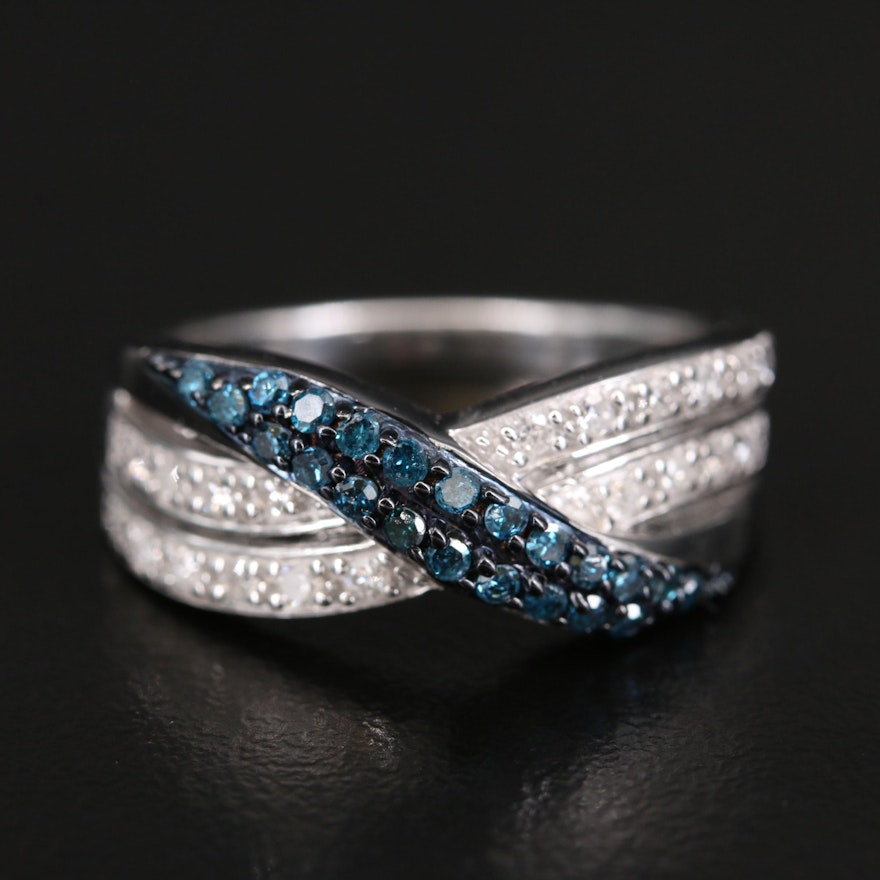 Sterling Blue and White Diamond Criss Cross Ring