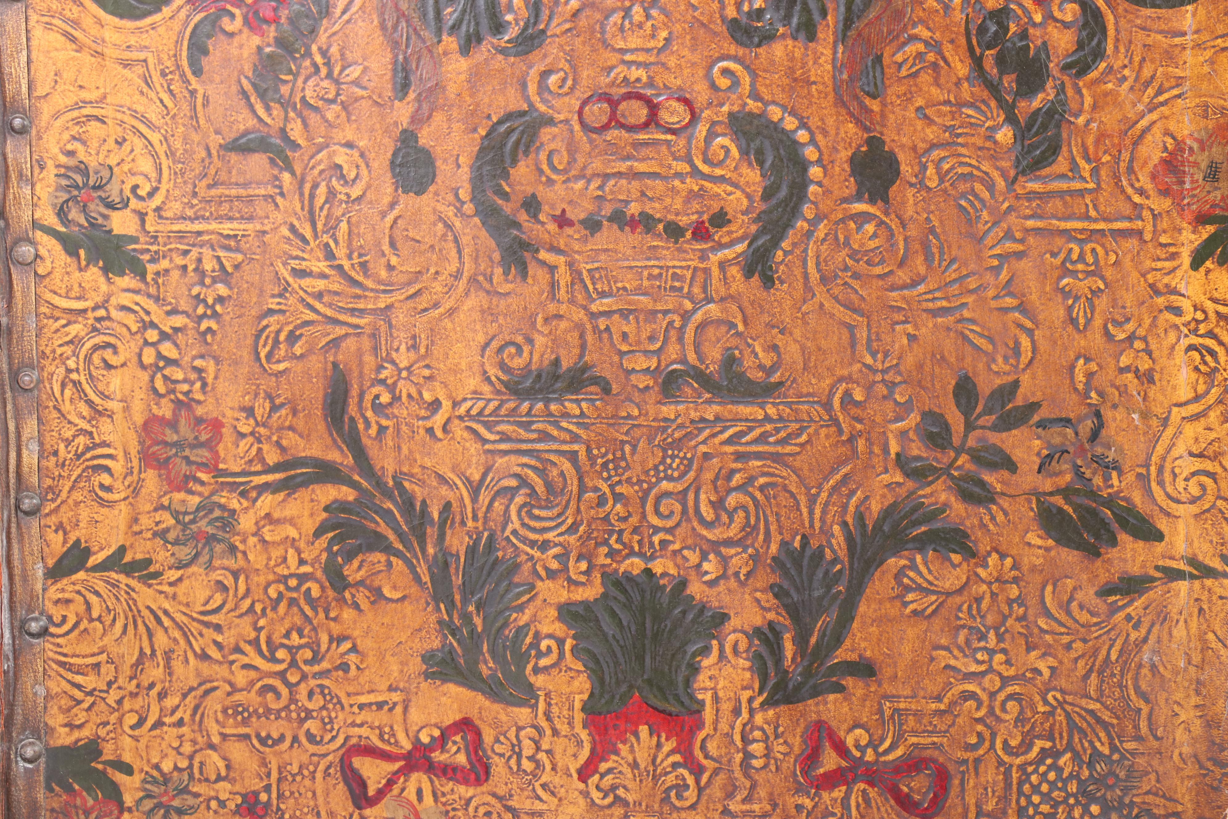 Renaissance Style Embossed and Polychrome Leather Room Divider