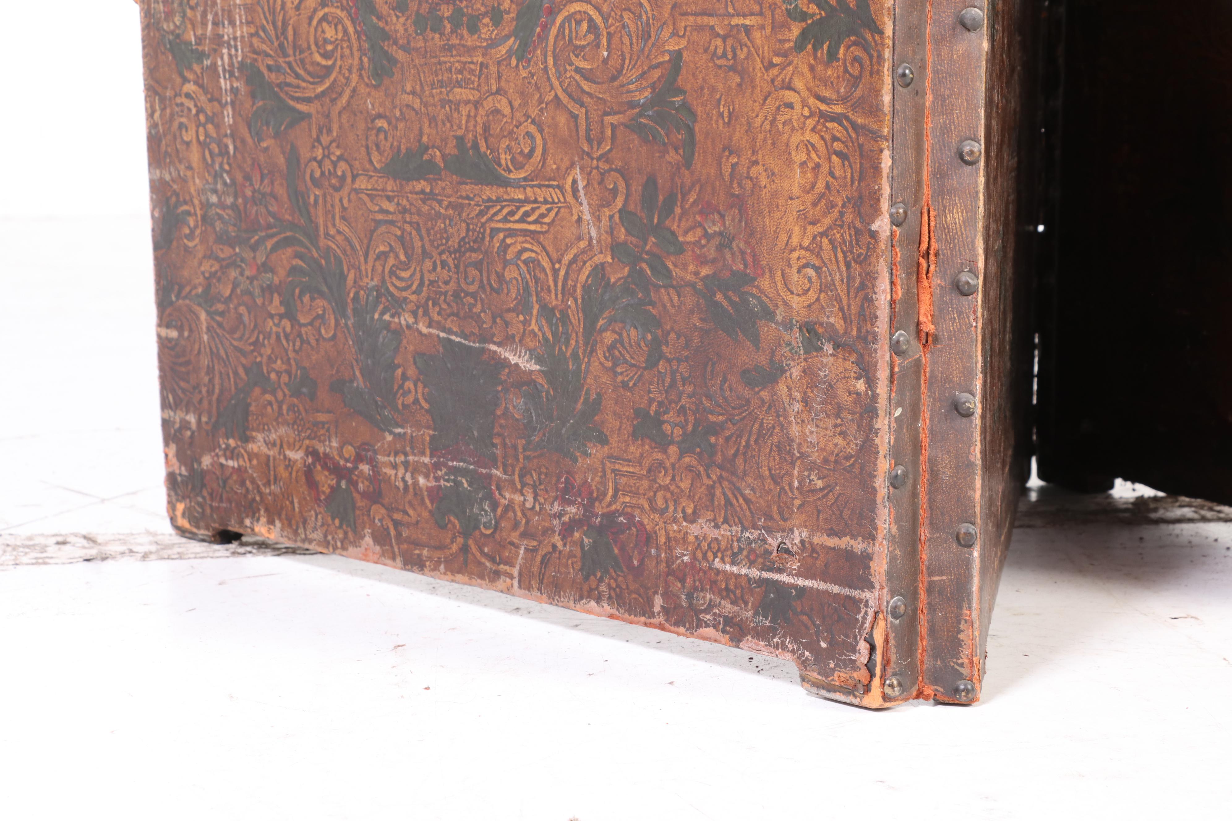 Renaissance Style Embossed and Polychrome Leather Room Divider