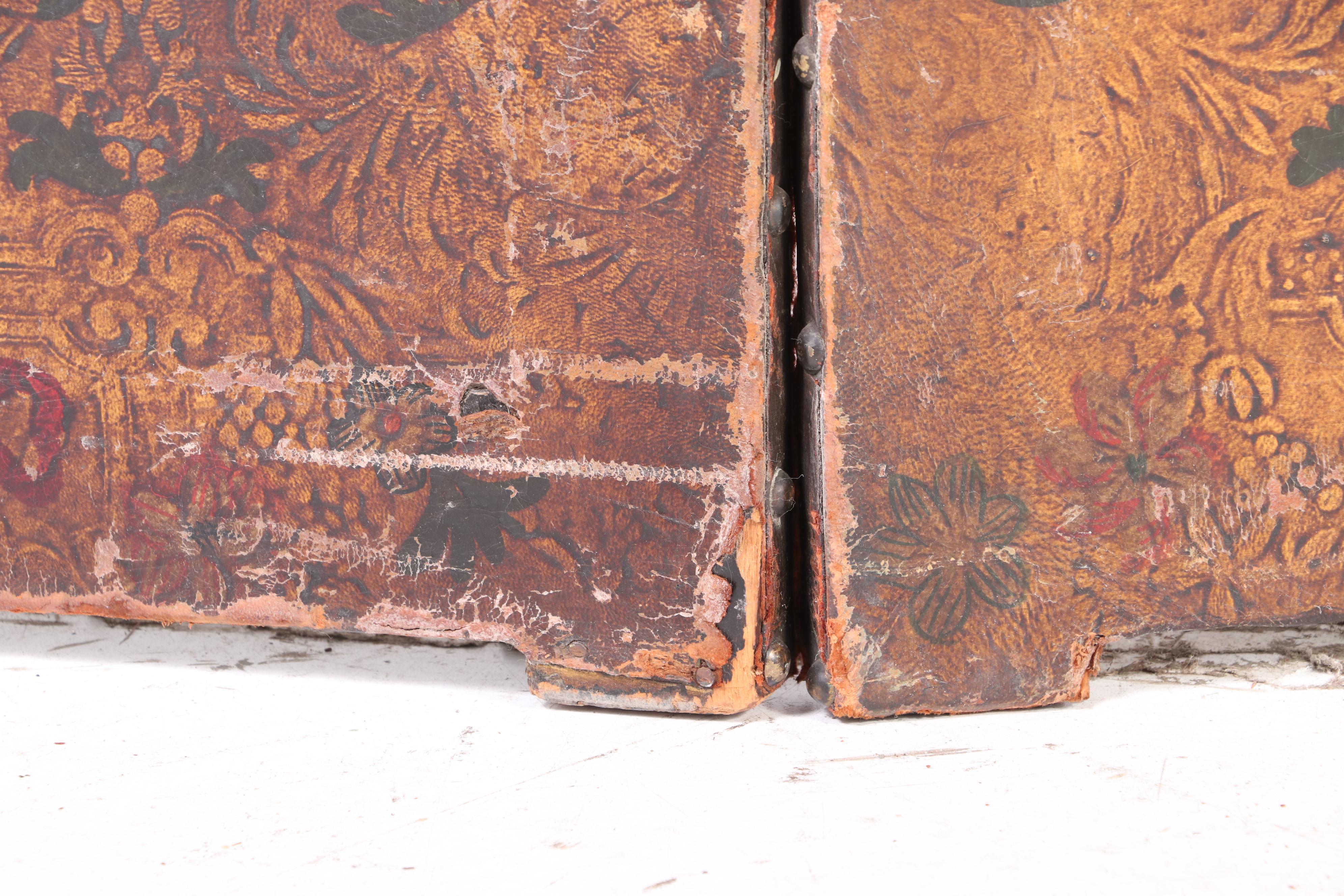 Renaissance Style Embossed and Polychrome Leather Room Divider