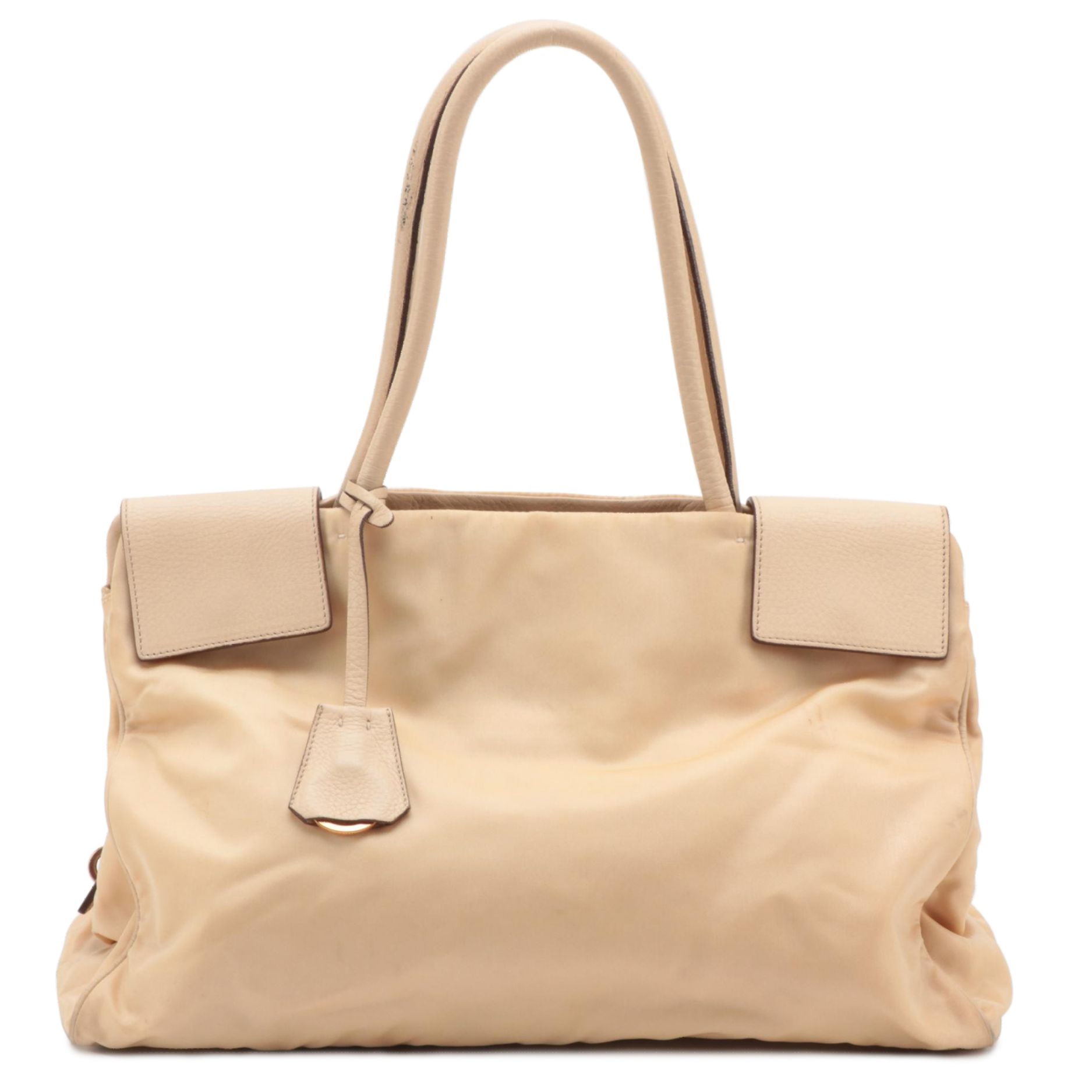 Prada Beige Tessuto Nylon Shoulder Bag with Leather Trim