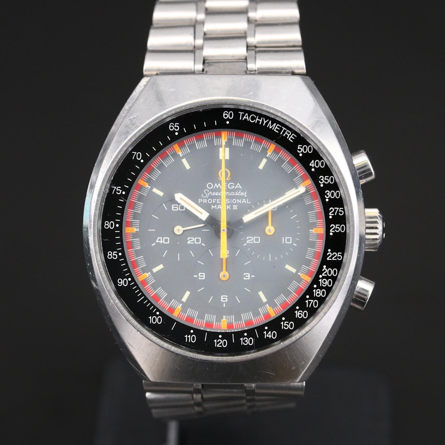 1969 Omega Speedmaster Mark II Racing Stainless Steel Stem Wind Wristwatch