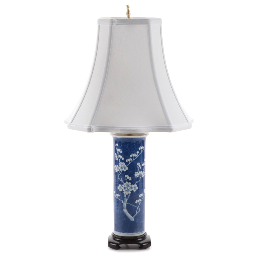 Chinese Plum Blossom Blue and White Porcelain Table Lamp