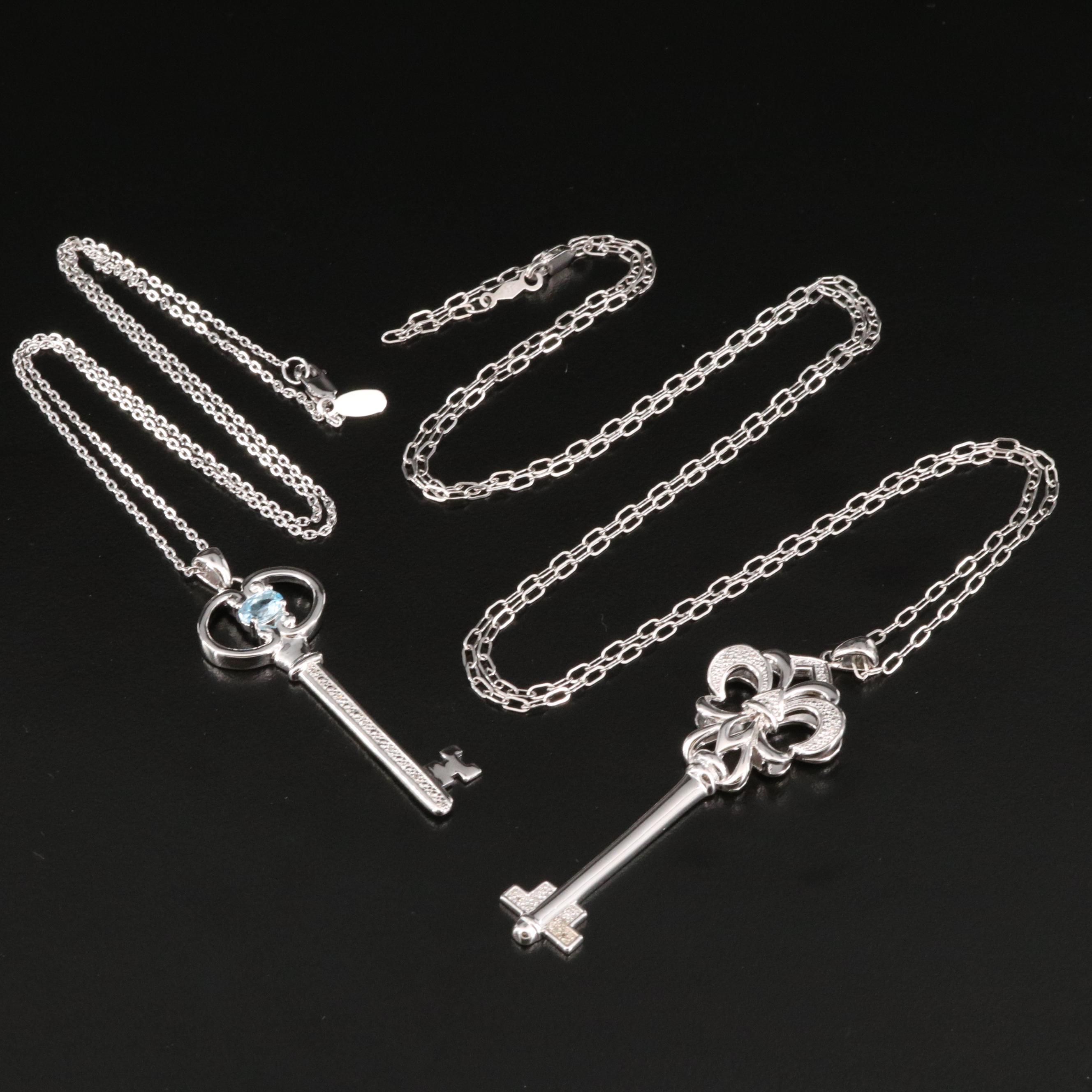Sterling Diamond and Key Pendant Necklaces