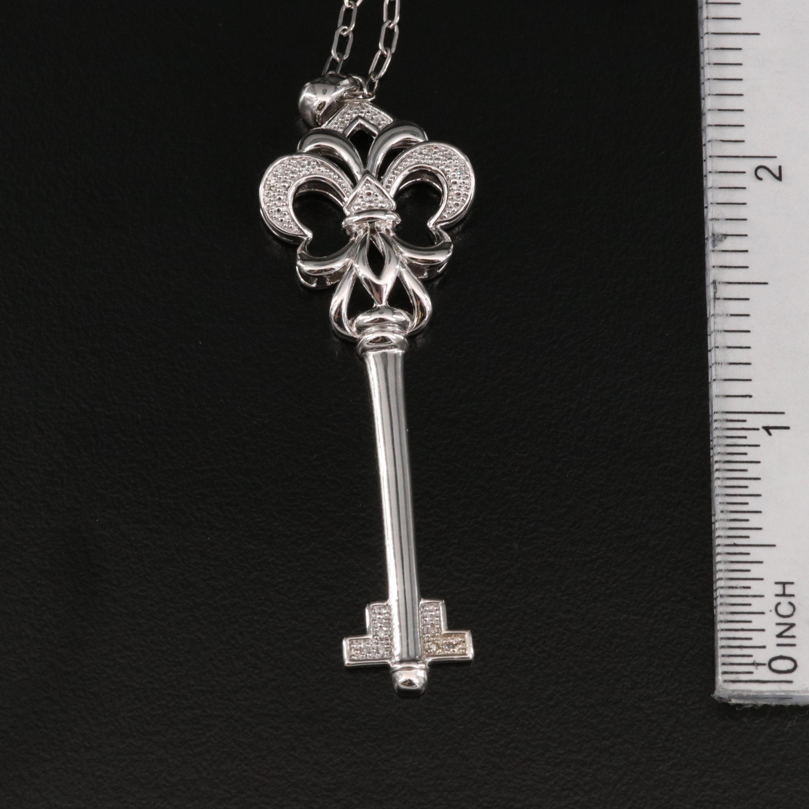 Sterling Diamond and Key Pendant Necklaces