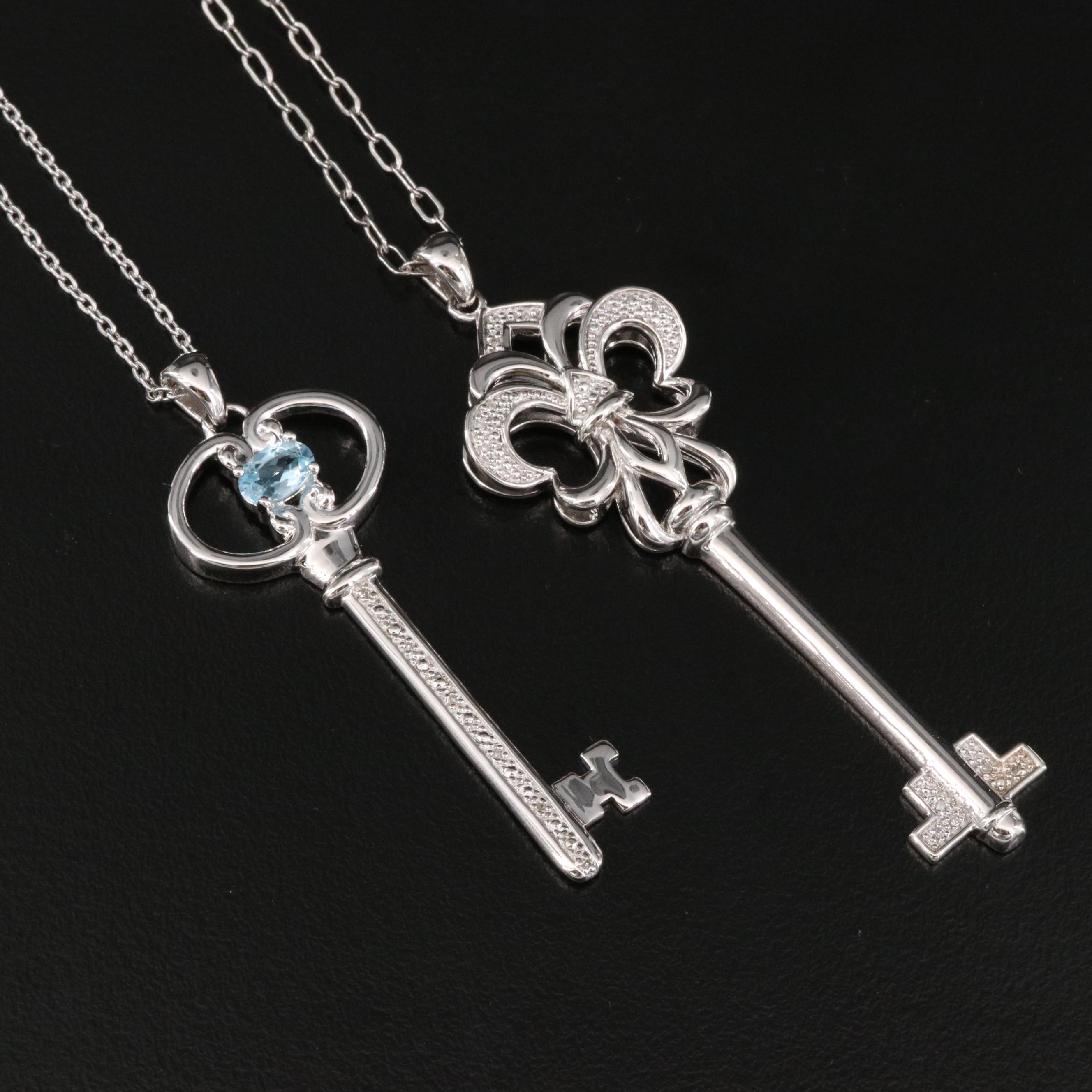 Sterling Diamond and Key Pendant Necklaces