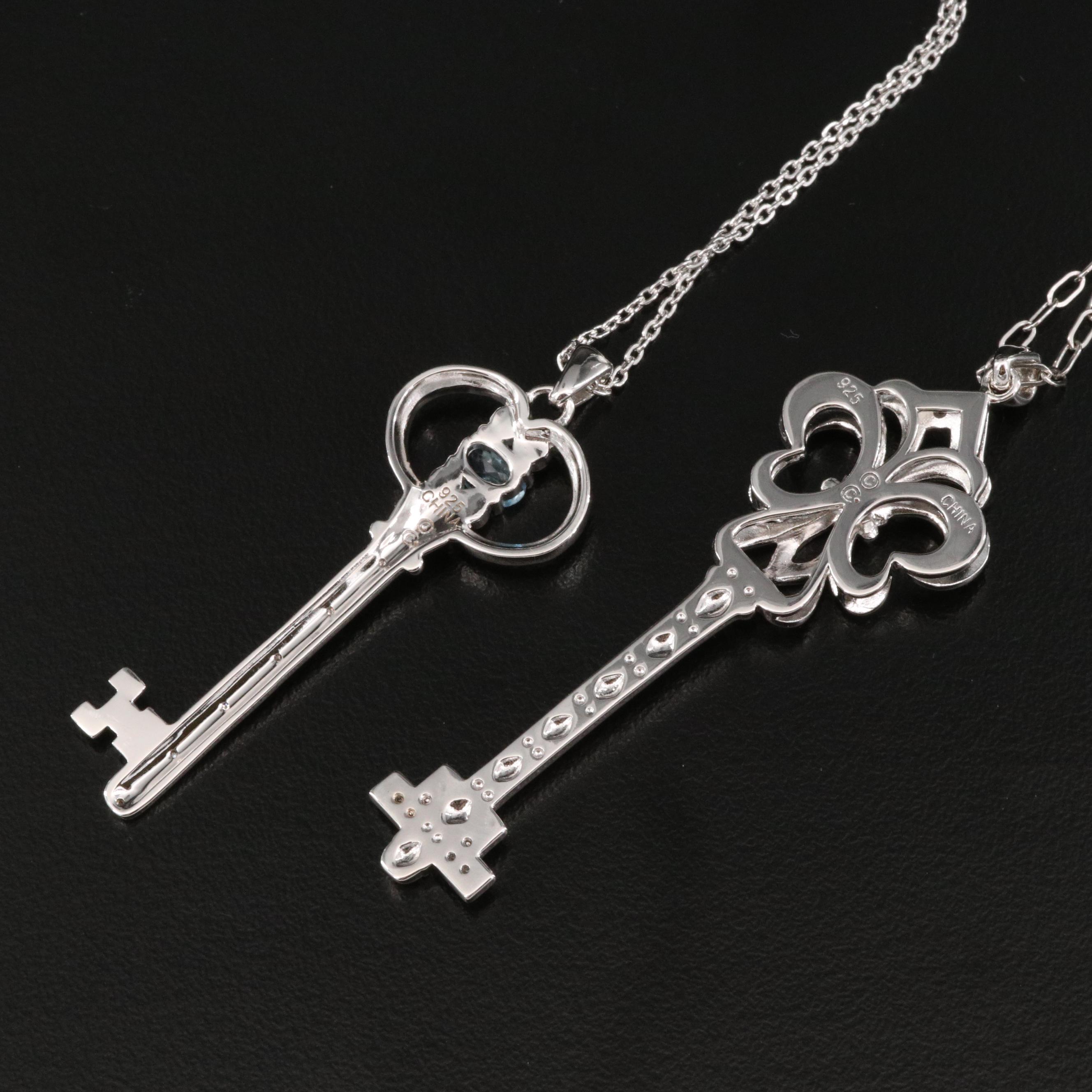 Sterling Diamond and Key Pendant Necklaces
