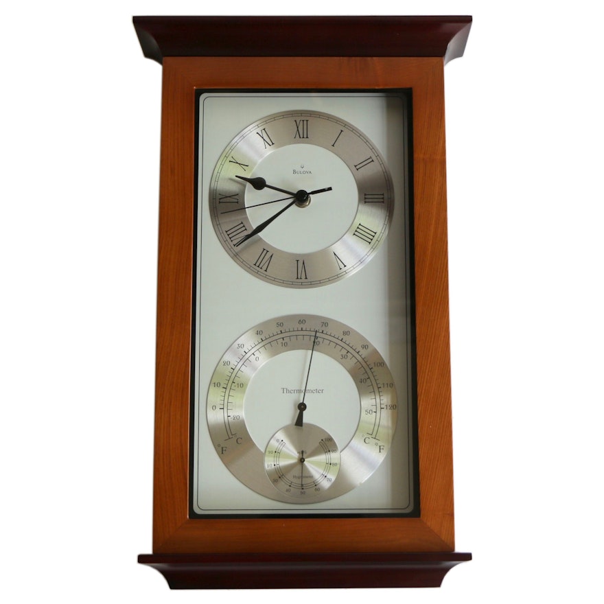 Bulova Yarmouth Maritime Wall Clock with Hygrometer and Thermometer