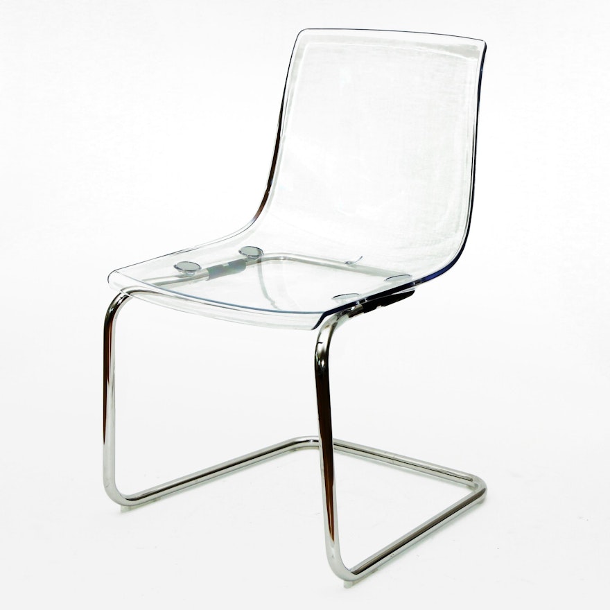 IKEA Modern Acrylic and Chrome Cantilever Side Chair