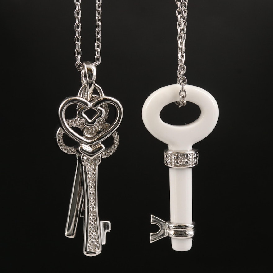 Sterling Chalcedony Key Pendant Necklaces