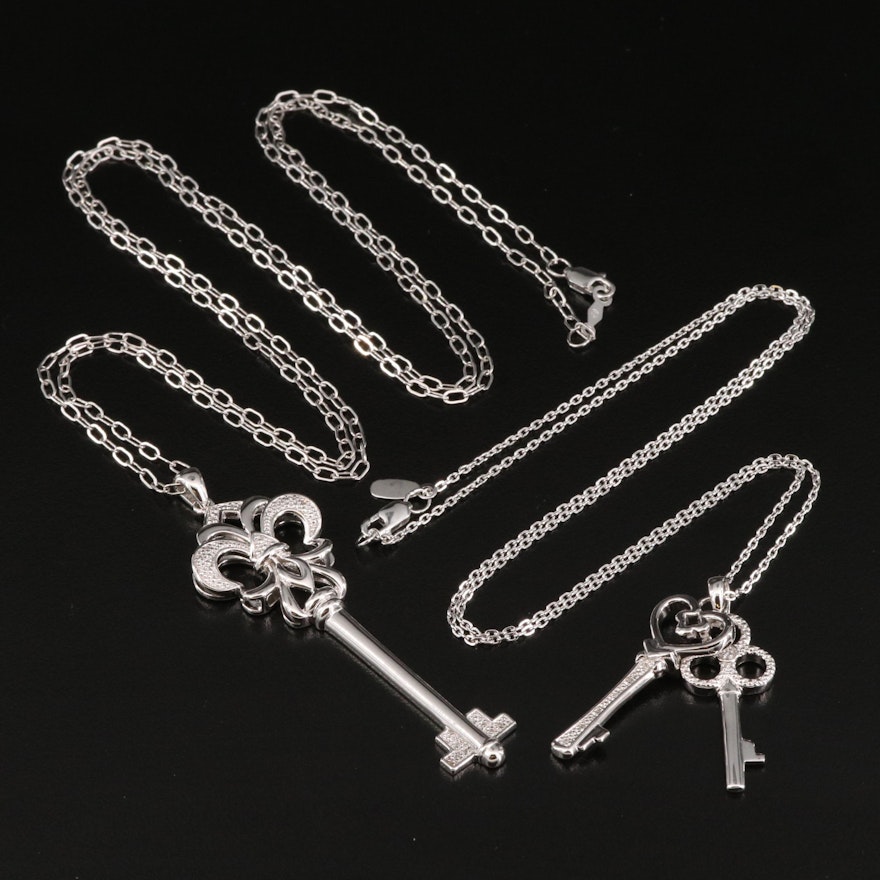 Sterling Diamond Key Pendant Necklaces