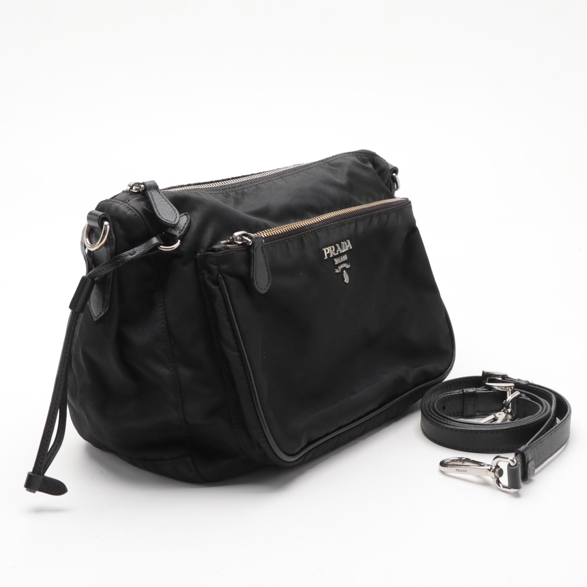 Prada Black Tessuto Nylon and Leather Crossbody Bag