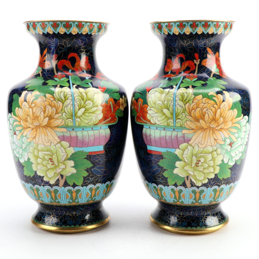 Chinese Cloisonné Enamel Chrysanthemum Motif Vases