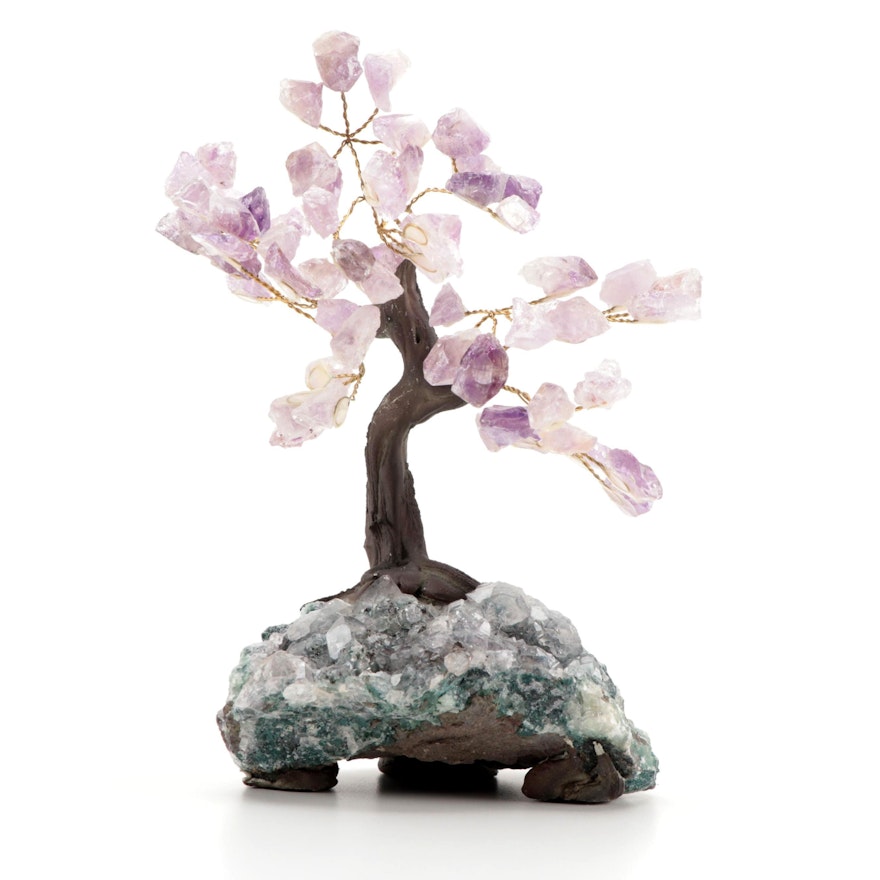 Amethyst and Quartz Ceramic Tree Figurine