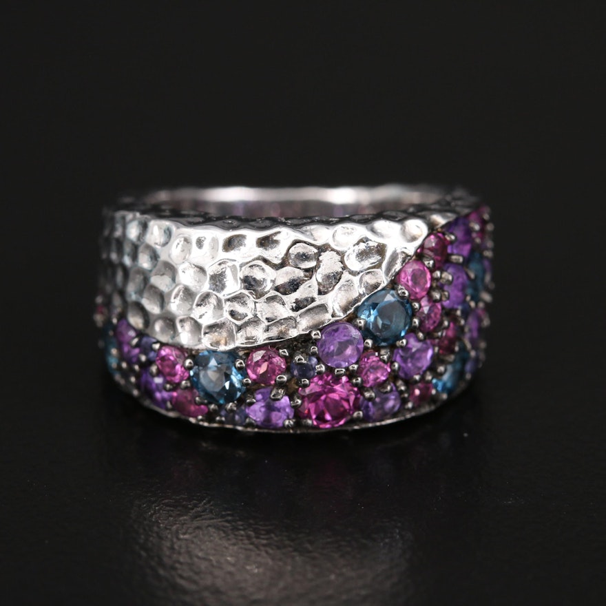 SeidenGang Sterling Amethyst, Rhodolite Garnet and London Blue Topaz Wave Band