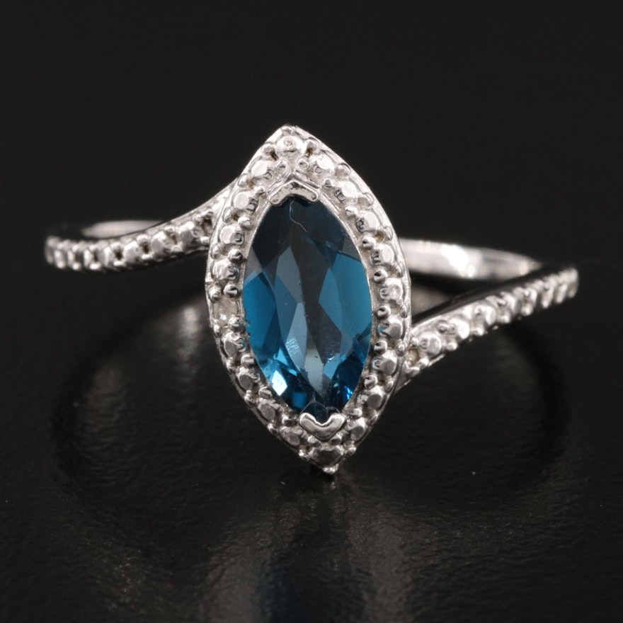 Sterling London Blue Topaz and Diamond Navette Ring