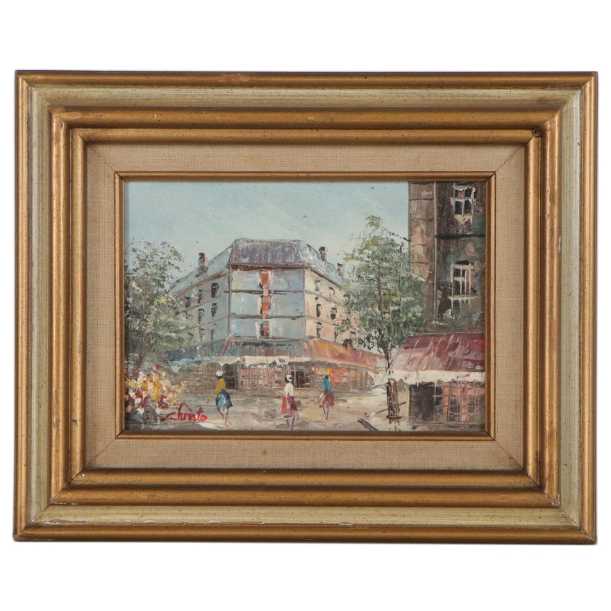 Impressionist Style Oil Painting of European Street Scene