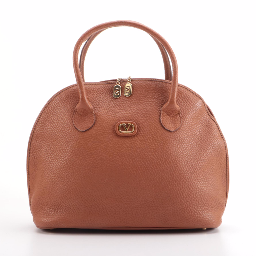 Valentino Brown Grained Leather Dome Top Bag