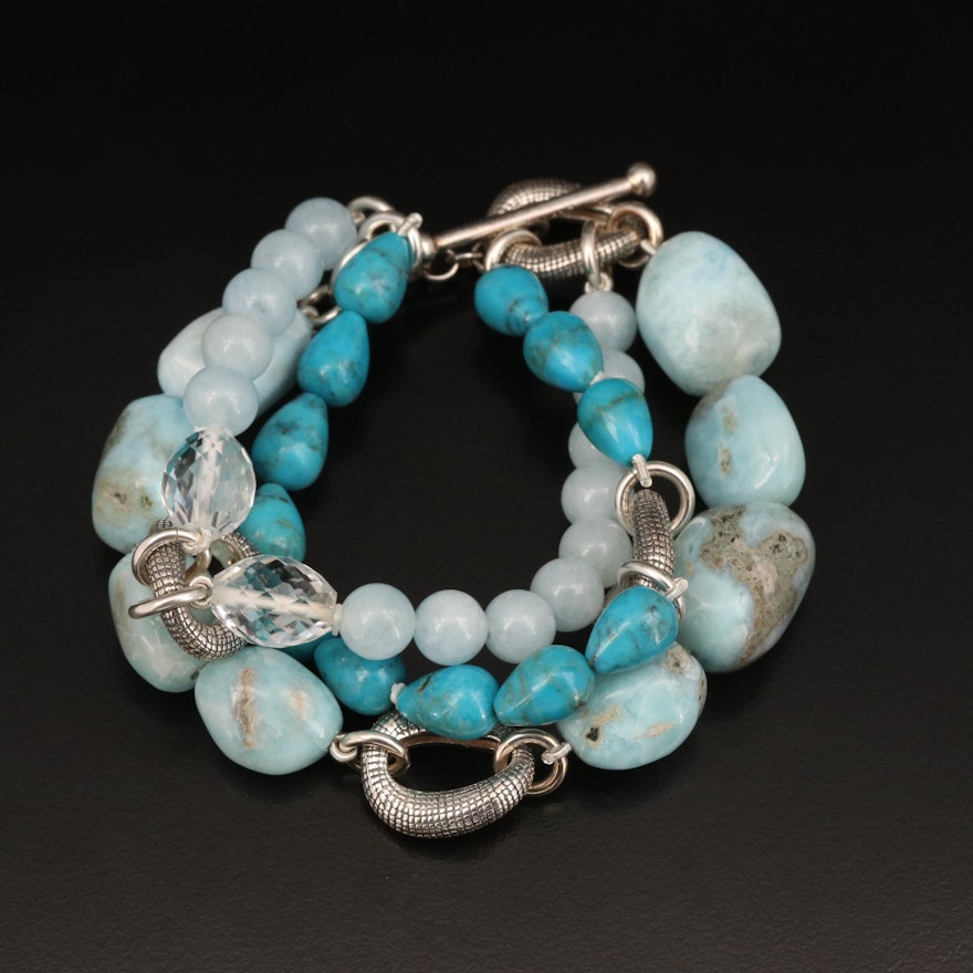 Michael Dawkins Bracelet Including Larimar, Beryl and Rock Quartz Crystal