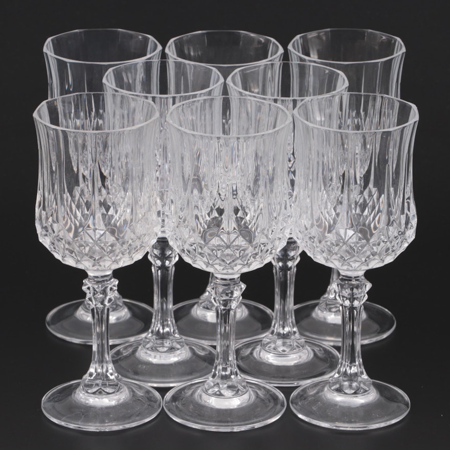Panel Cut Diamond Crystal Wine Glasses, Late 20th Century
