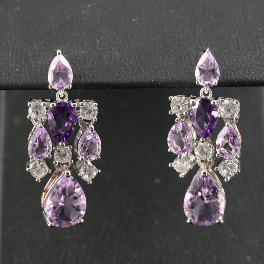 Sterling Amethyst and Sapphire Chandelier Earrings