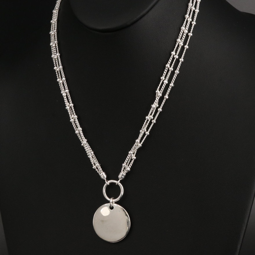 Fine Silver Multi-Strand Necklace with Circle Pendant