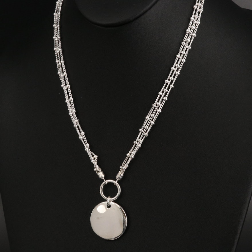 Fine Silver Multi-Strand Necklace with Disk Pendant