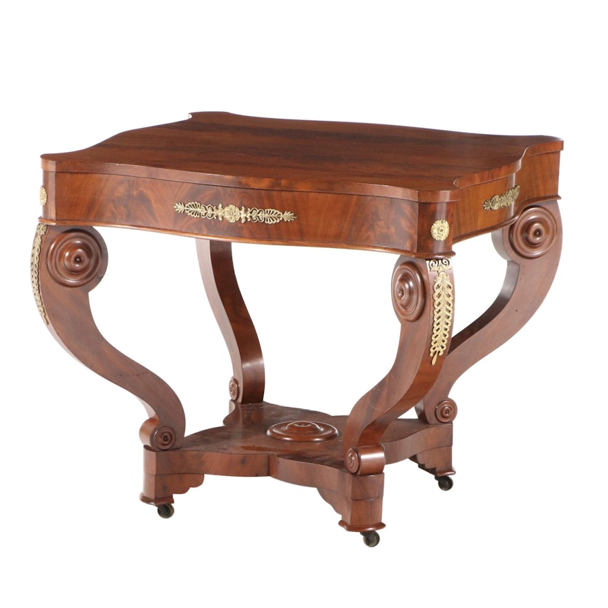 Empire Style Mahogany Center Table with Gilt Metal-Mount Detailing