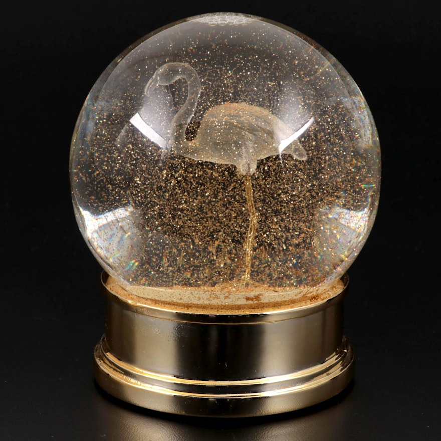 Gilt Metal and Glass Flamingo Snow Globe