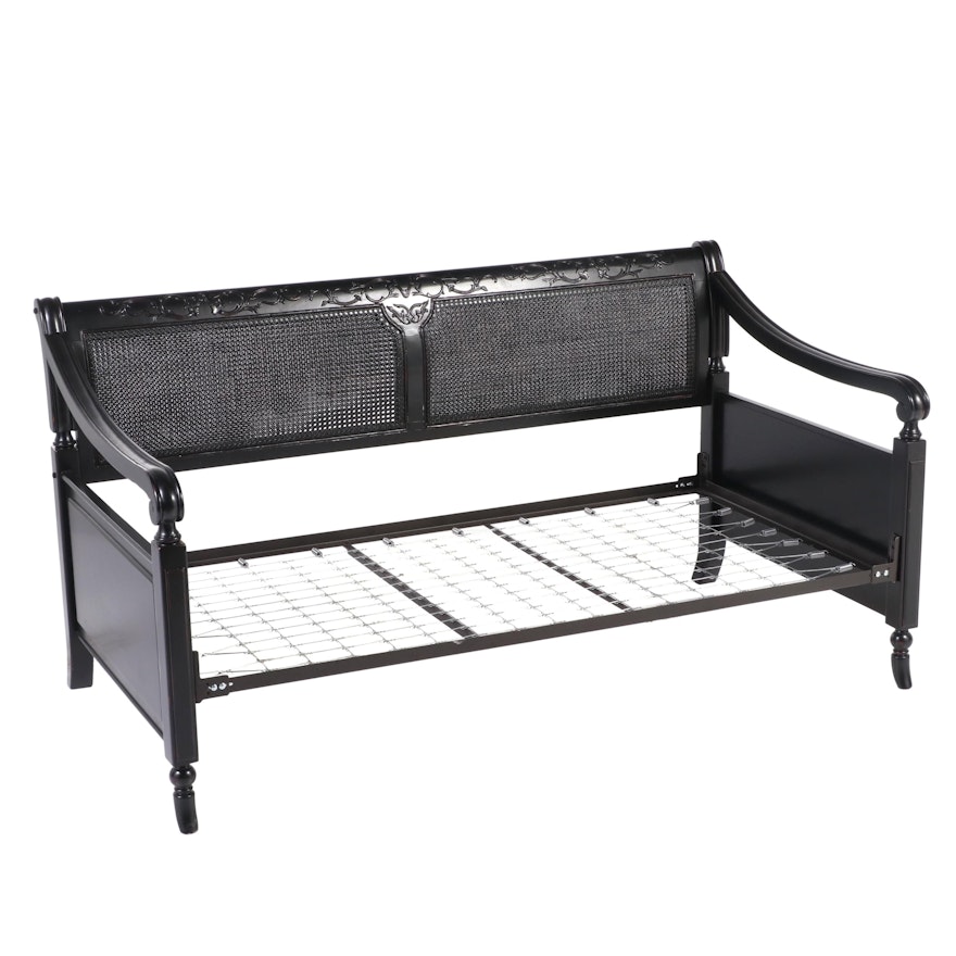 French Provincial Style Ebonized and Caned Twin Size Daybed