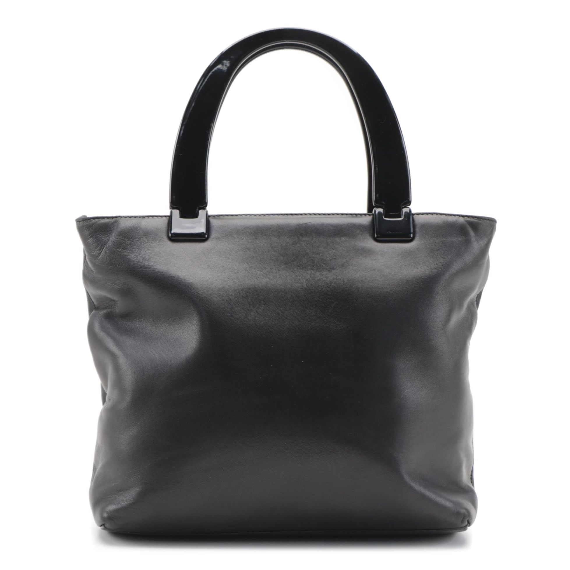 Prada Hard Plastic Handle and Black Leather Handbag