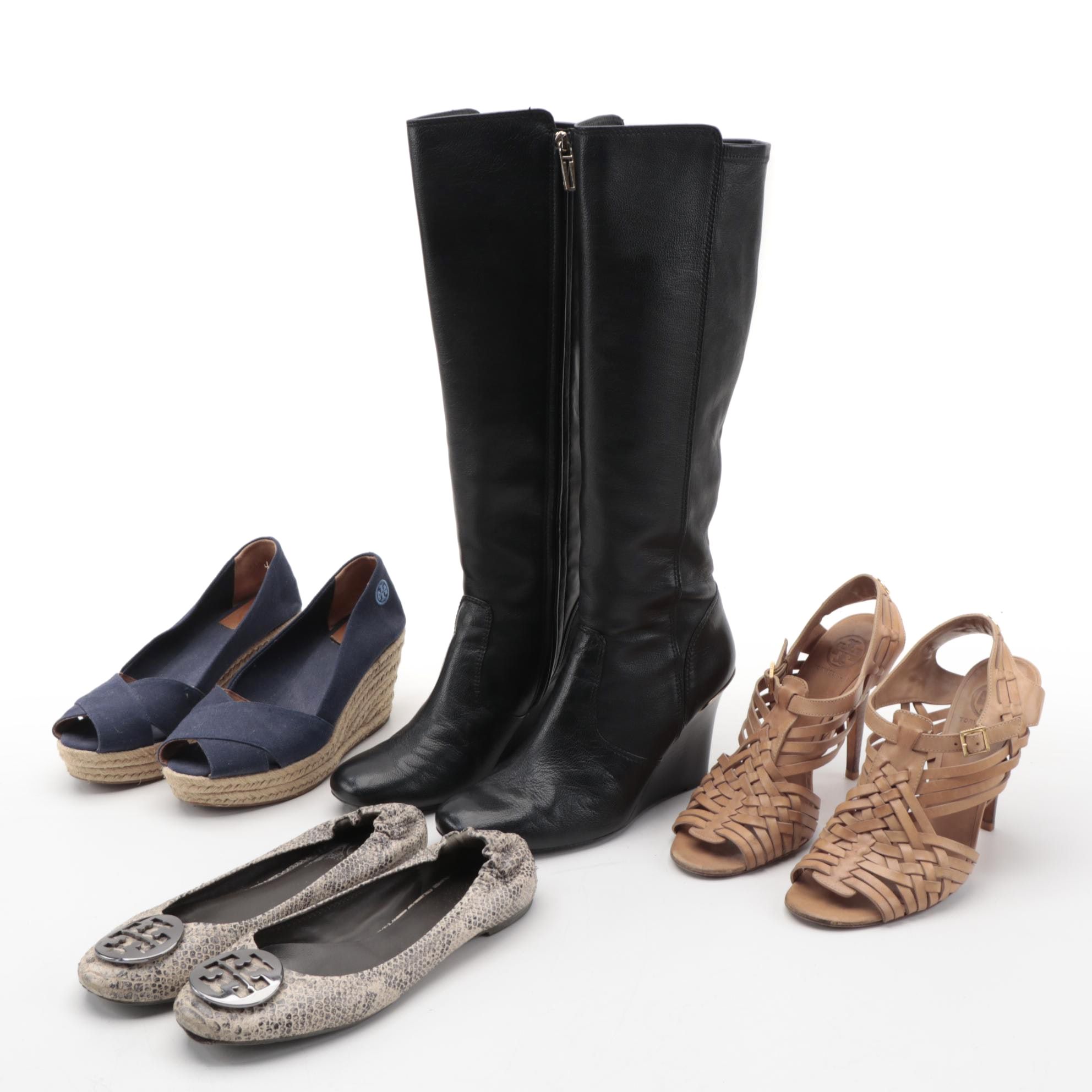 Tory Burch Knee-High Boots, Espadrille Wedges, Ankle-Strap Sandals, and Flats