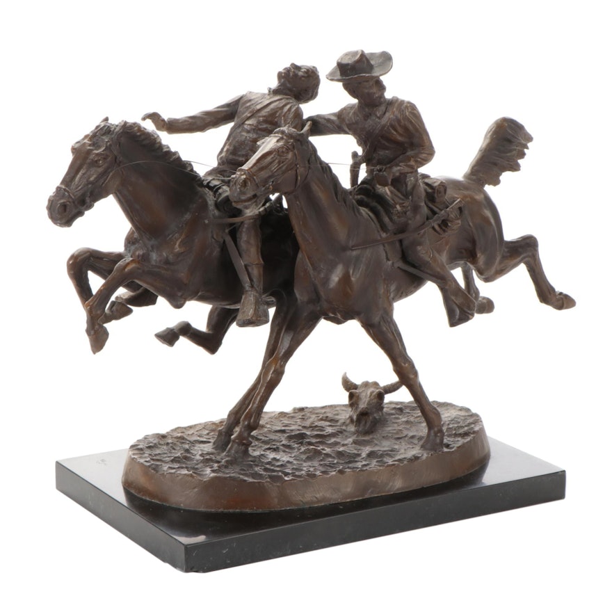 Cast Bronze Sculpture after Frederic Remington "The Wounded Bunkie"