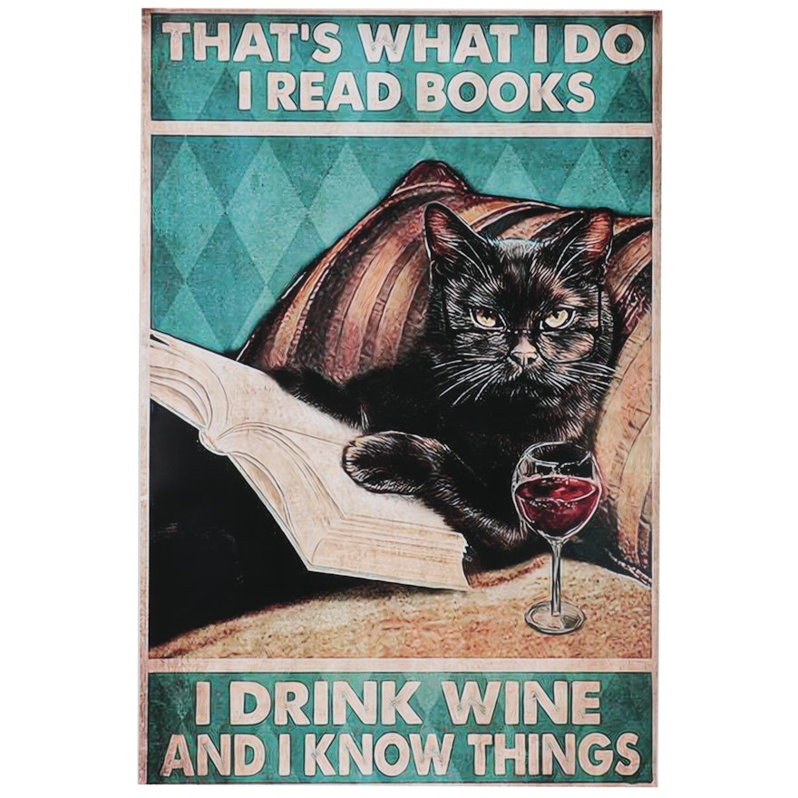 Giclée of a Black Cat Drinking Wine, 21st Century
