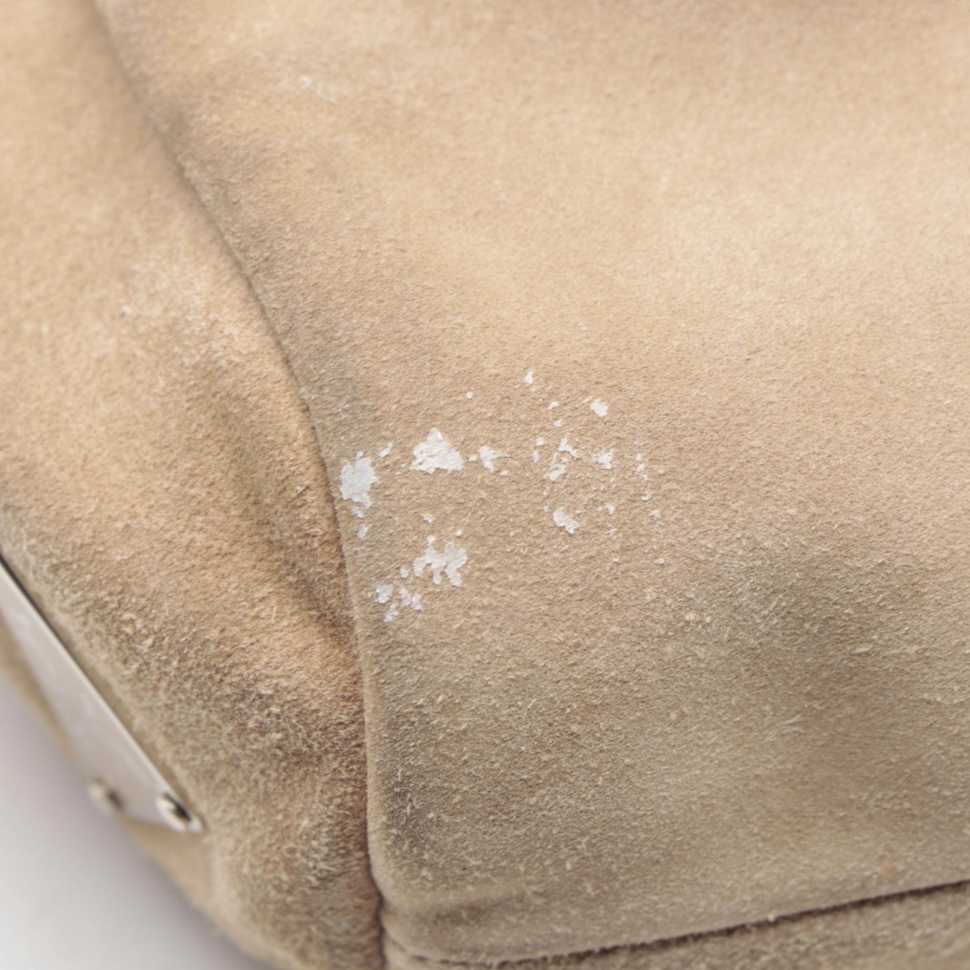 Prada Mini Top Handle Bag with Drawstring Sides in Natural Suede