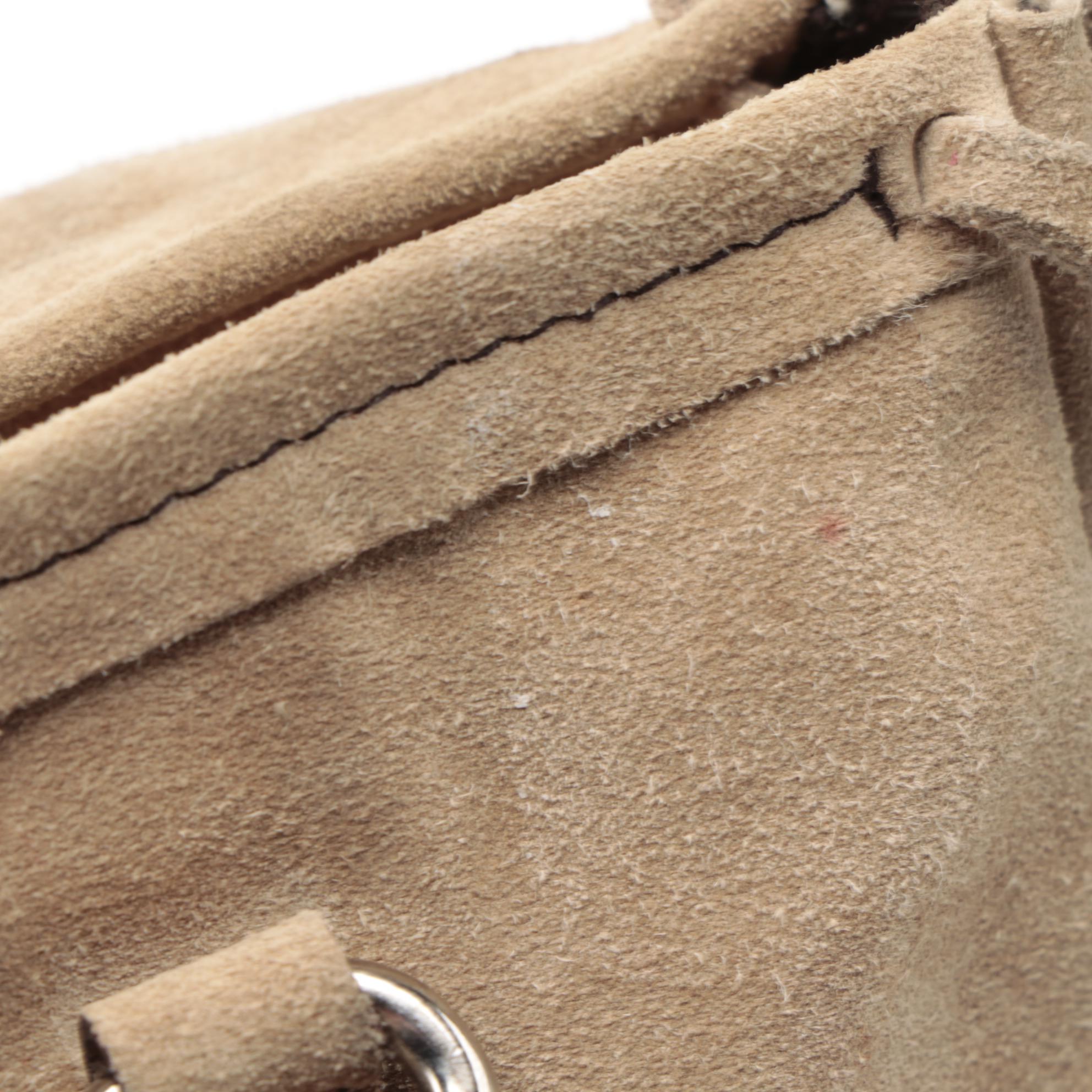 Prada Mini Top Handle Bag with Drawstring Sides in Natural Suede