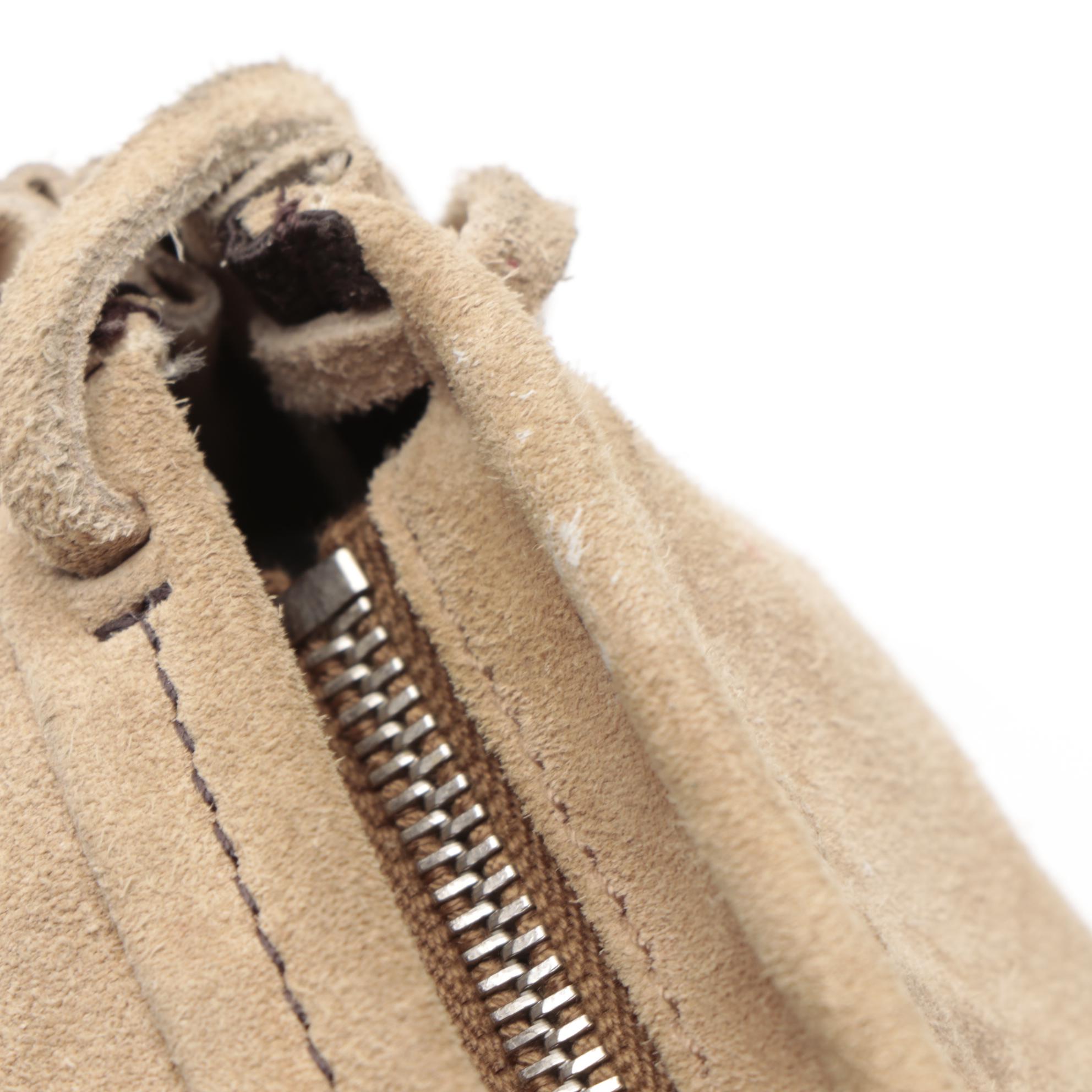 Prada Mini Top Handle Bag with Drawstring Sides in Natural Suede