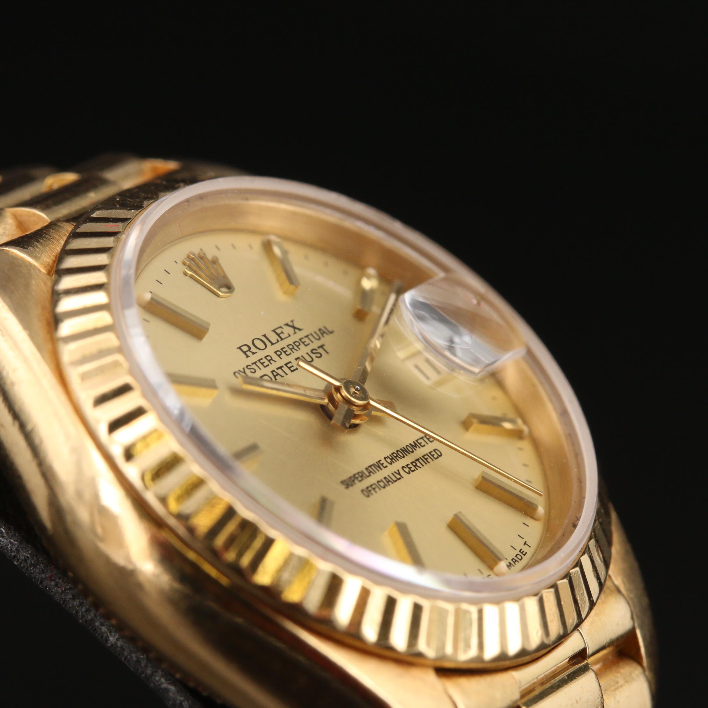 1986 Rolex Datejust President 18K Yellow Gold Automatic Watch