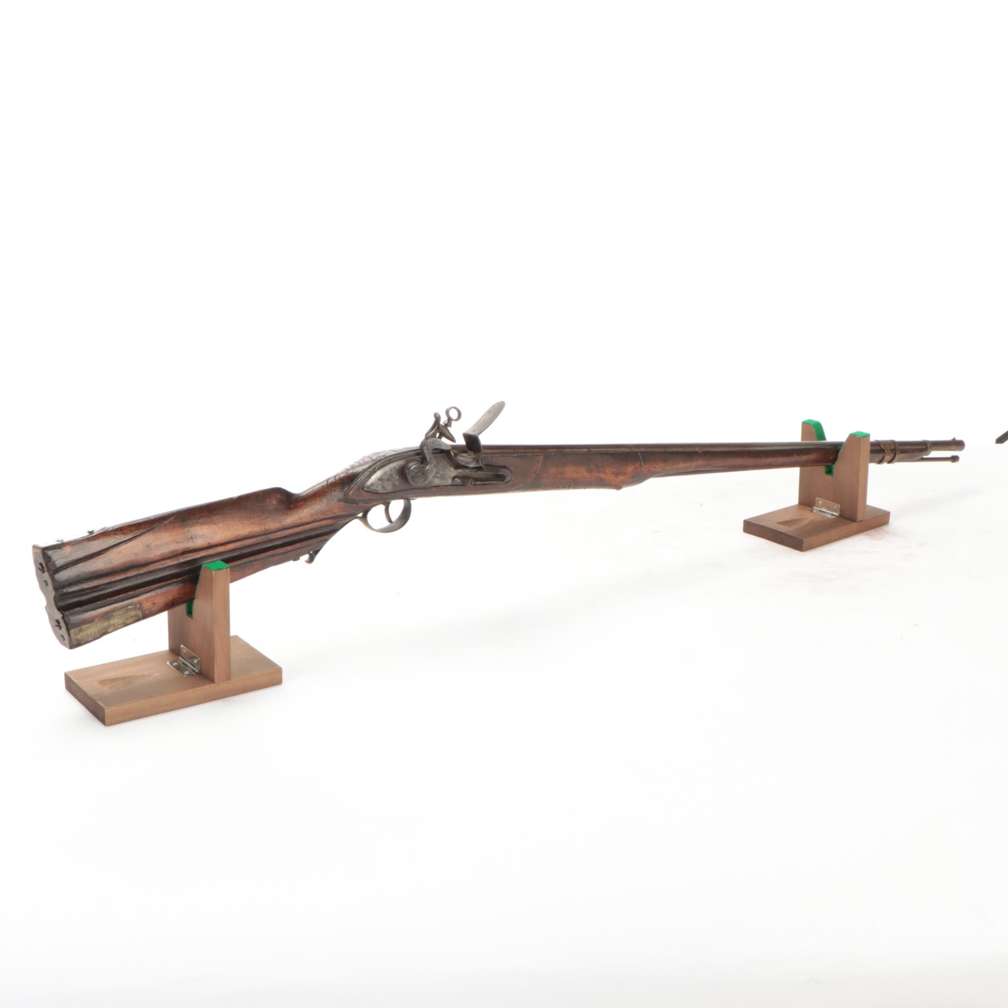 Portuguese Lazaro Lazarino Flintlock Musket with Ram Rod, Mid to Late 19th C.