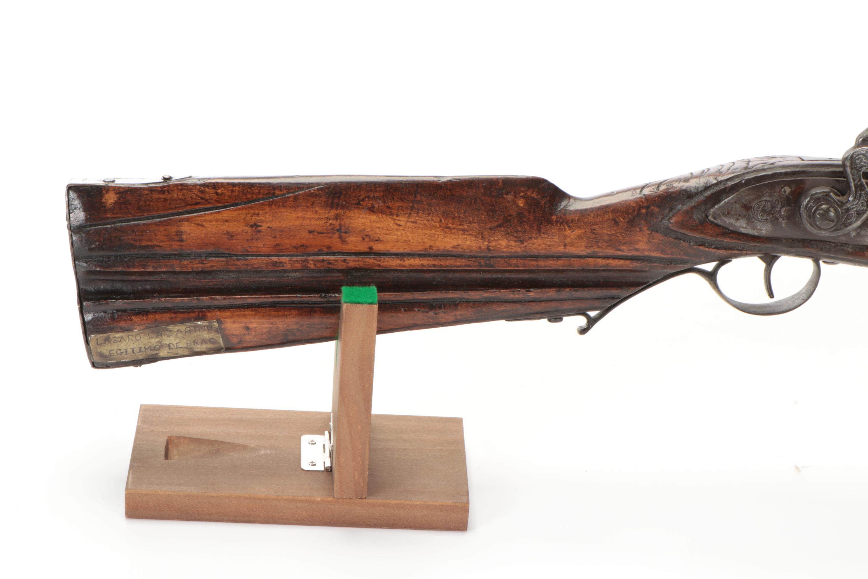 Portuguese Lazaro Lazarino Flintlock Musket with Ram Rod, Mid to Late 19th C.