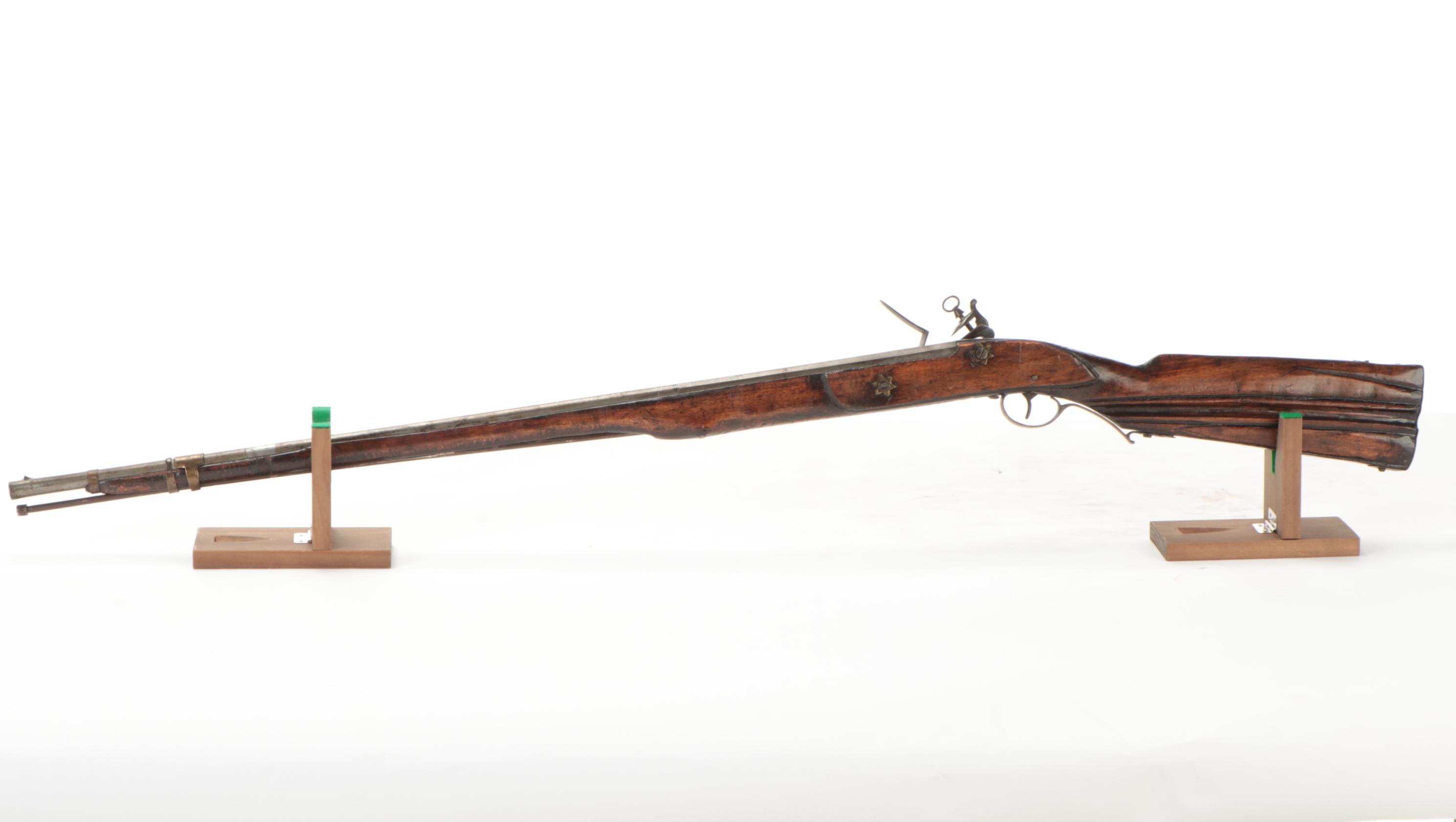 Portuguese Lazaro Lazarino Flintlock Musket with Ram Rod, Mid to Late 19th C.