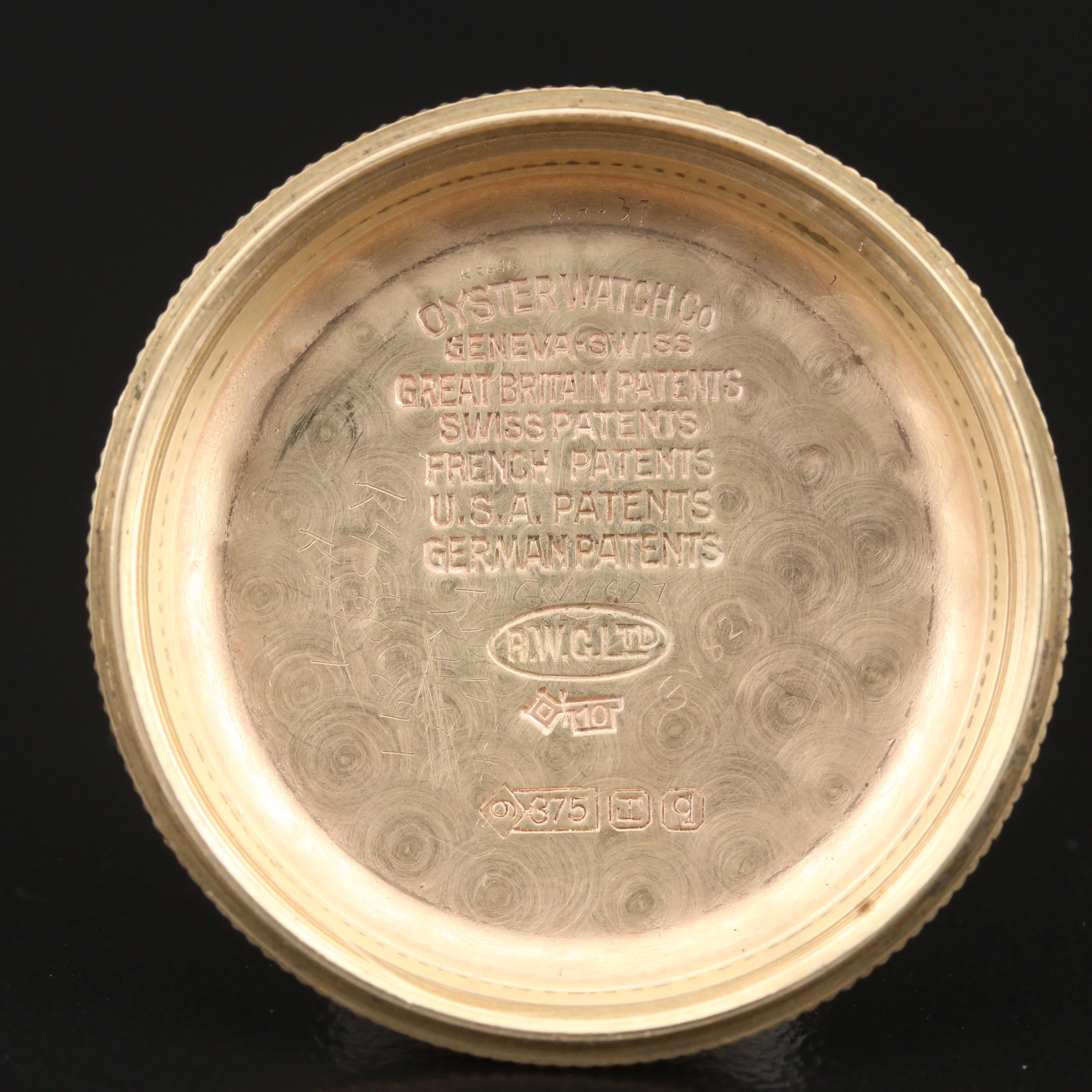 1937 Rolex Oyster Perpetual 3131 Bubble Back 9K Gold Watch